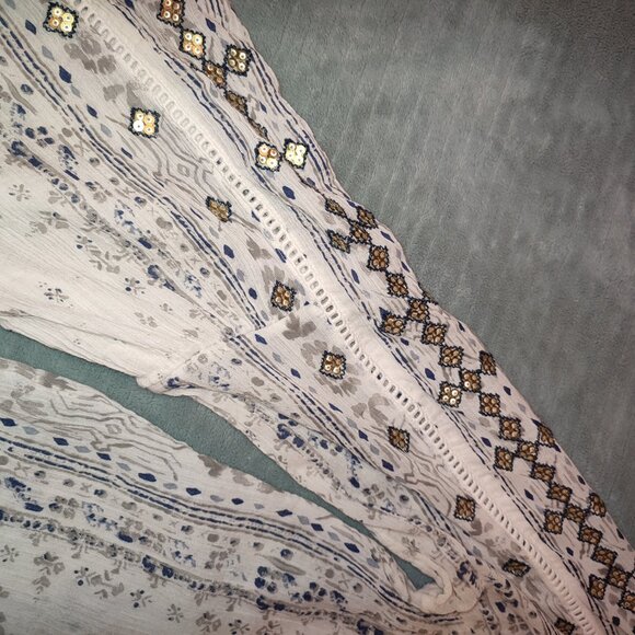 Exquisite Gold Sequin Embroidery Blouse Bell Sleeves Ethnic India Summer Wear - Picture 5 of 12